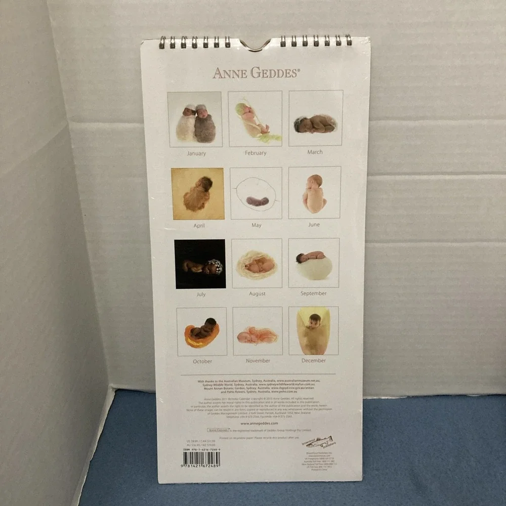 NIB Anne‎ Geddes Beginnings 2012 Spiral Bound Perpetual Birthday Calendar